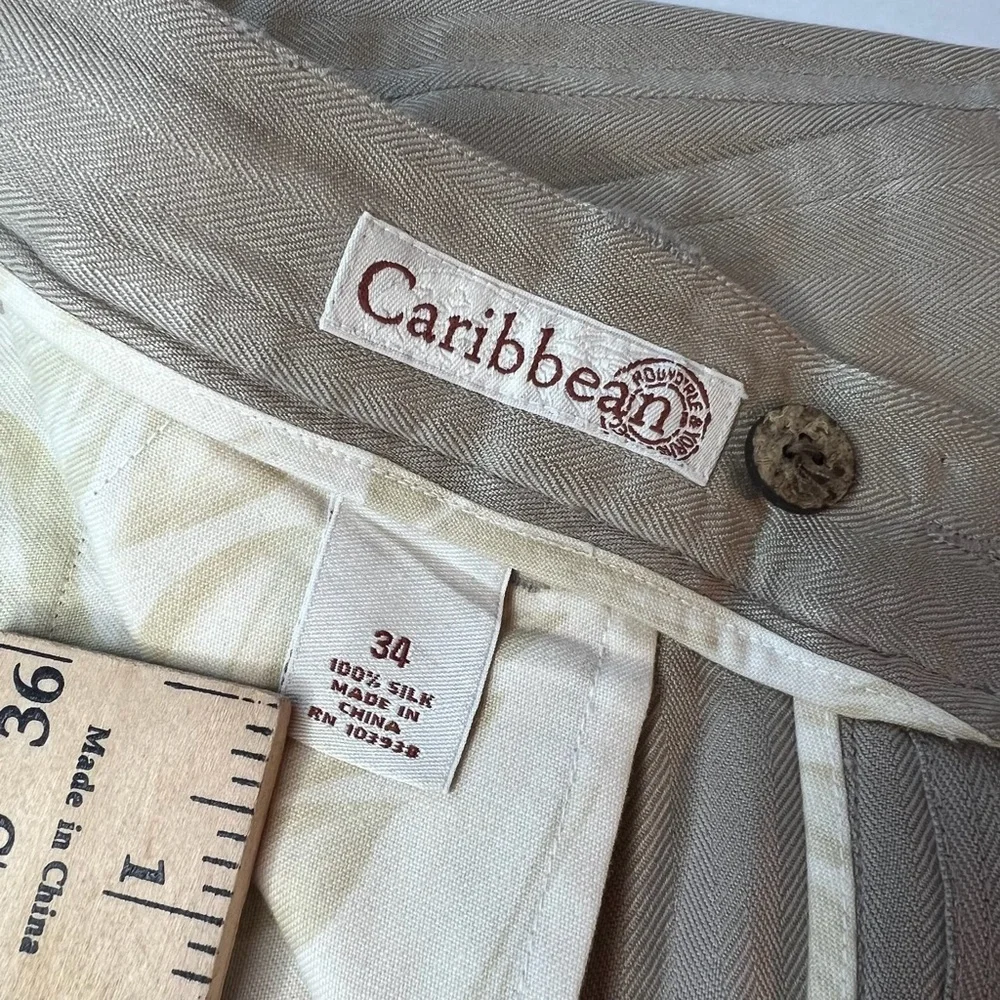 Caribbean Sz 34 Khaki 100% Silk Relaxed‎ Fit